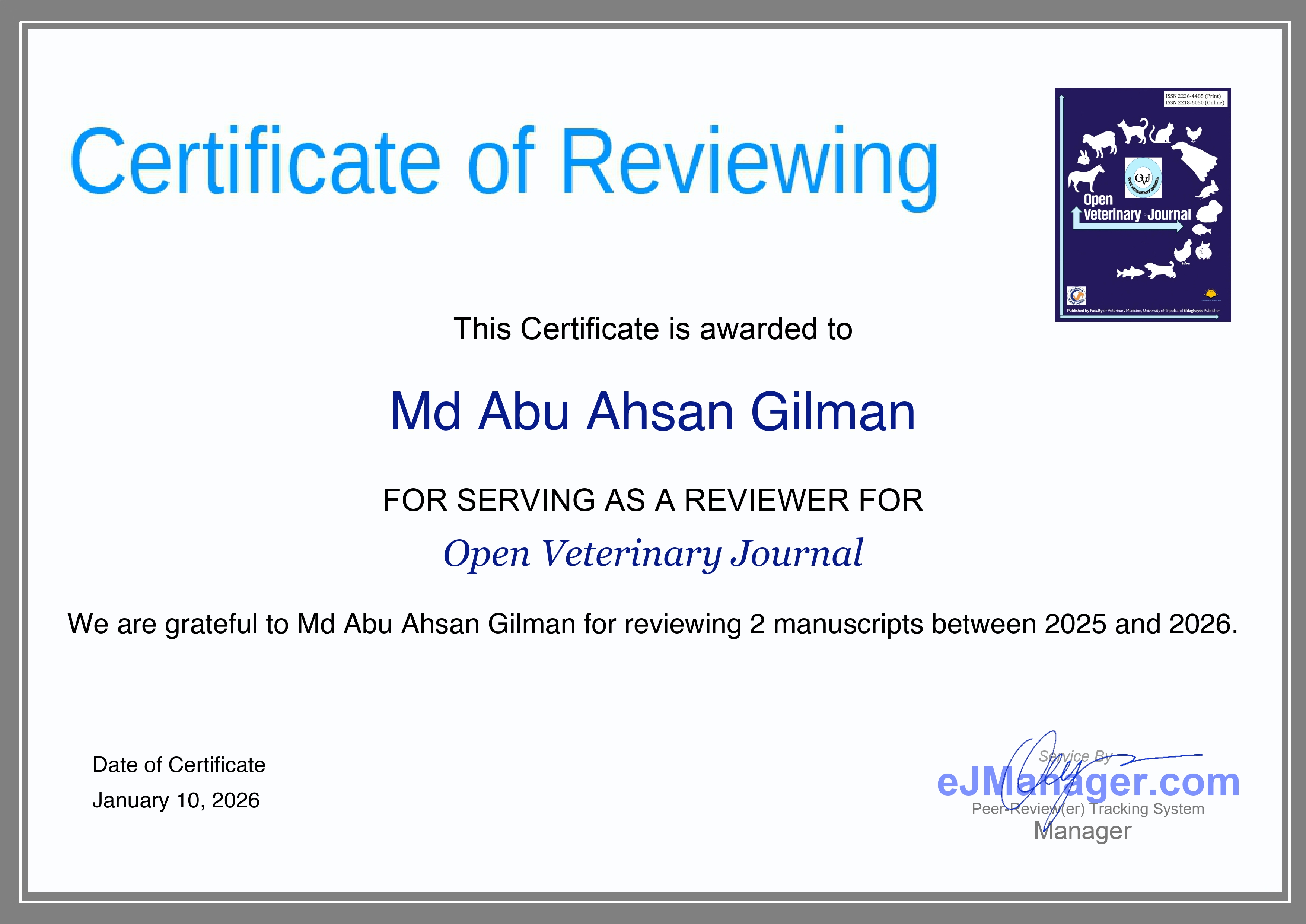 Reviewer Certificate